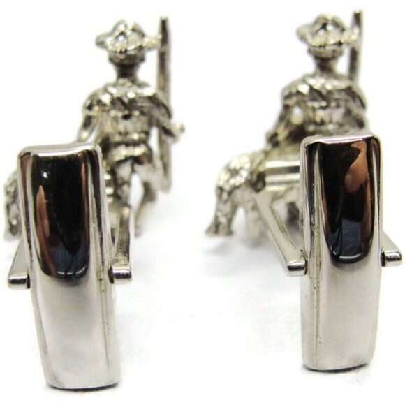 Vintage Sarah Coventry 3D Man & Dog Shepard Boy & Collie Silver Tone Cufflinks - Picture 8 of 11